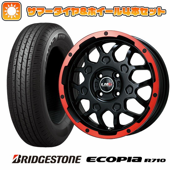 【取付対象】145/80R12 夏タイヤ ホイール4本セット BRIDGESTONE エコピア R710 80/78N(限定) (軽自動車用) LEHRMEISTER LMG MS-9W マットブラックレッドリム 12インチ【送料無料】