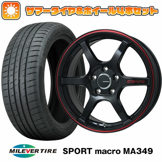 【取付対象】205/40R17 夏タイヤ ホイール4本セット (4/100車用) MILEVER スポーツマクロ MA349（限定） レアマイスター CS-V6(グロスブラック/レッドライン) 17インチ【送料無料】