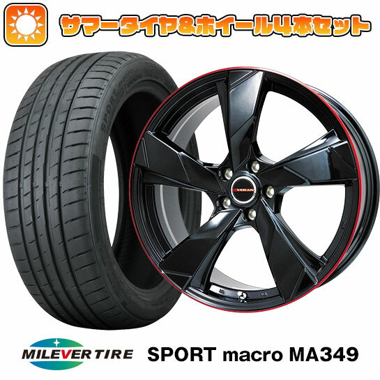 楽天アークタイヤ 楽天市場店【取付対象】195/50R16 夏タイヤ ホイール4本セット MILEVER スポーツマクロ MA349（限定） （4/100車用） プレミックス ヴェランV（グロスブラック/レッドリム） 16インチ【送料無料】