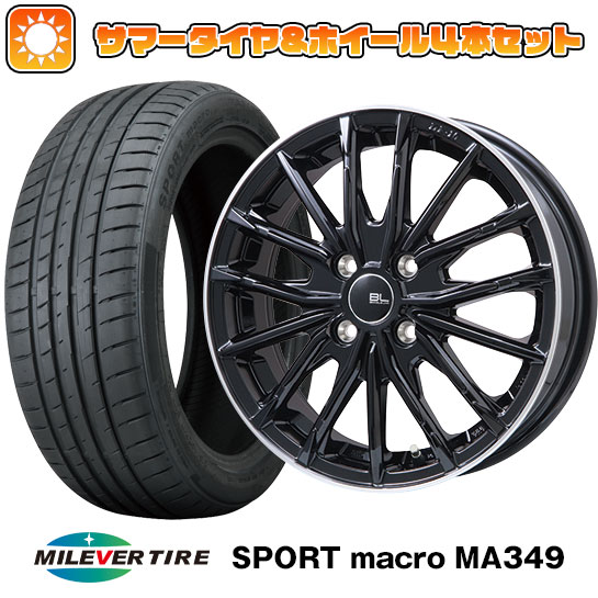 【取付対象】205/45R16 夏タイヤ ホイール4本セット MILEVER スポーツマクロ MA349（限定） (4/100車用) ブランドルライン DF-10M グロスブラック/リムポリッシュ 16インチ【送料無料】