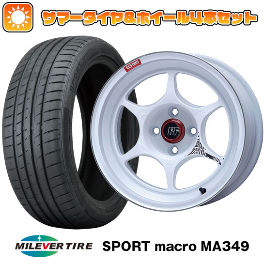 【取付対象】205/40R17 夏タイヤ ホイール4本セット (4/100車用) MILEVER スポーツマクロ MA349（限定） エンケイ PF06 マシニングホワイト 17インチ【送料無料】