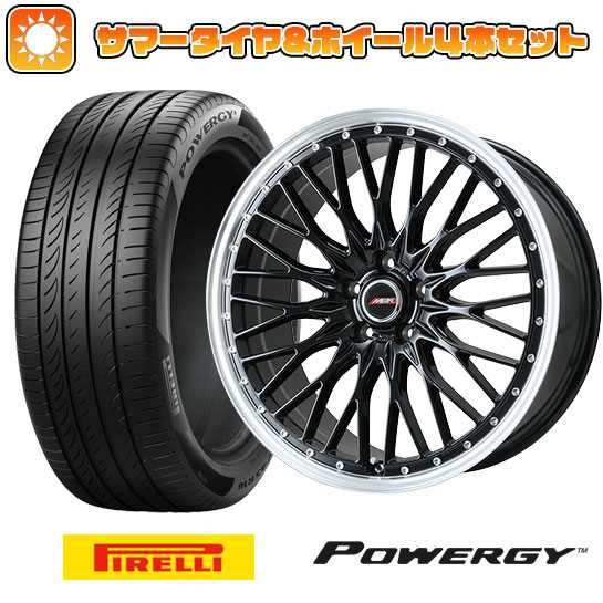 【取付対象】215/45R18 夏タイヤ ホイール4本セット PIRELLI パワジー (5/114車用) PREMIX MER PROMESH グロスブラック/リムポリッシュ 18インチ【送料無料】