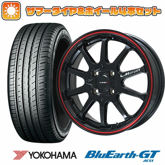 【取付対象】195/65R15 夏タイヤ ホイール4本セット YOKOHAMA ブルーアース GT AE51 (5/114車用) LEHRMEISTER LMスポーツLM-10R(ブラック/レッドライン) 15インチ【送料無料】