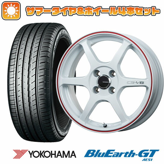 【取付対象】195/45R16 夏タイヤ ホイール4本セット YOKOHAMA ブルーアース GT AE51 (4/100車用) LEHRMEISTER CS-V6(ホワイト/レッドライン) 16インチ【送料無料】