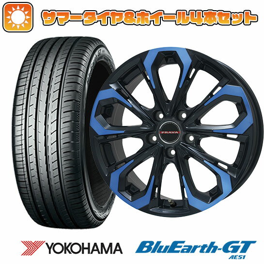 【取付対象】215/40R18 夏タイヤ ホイール4本セット YOKOHAMA ブルーアース GT AE51 (5/114車用) BIGWAY LEYSEEN プラバ5X(ブルークリア) 18インチ【送料無料】