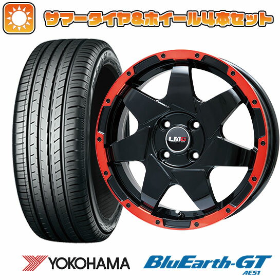 エントリーしてポイント7倍! 165/55R15 夏タイヤ ホイール4本セット N-BOX タントカスタム ワゴンR YOKOHAMA ブルーアース GT AE51 LEHRMEISTER LMG shuriken グロスブラック/レッドリム 15インチ