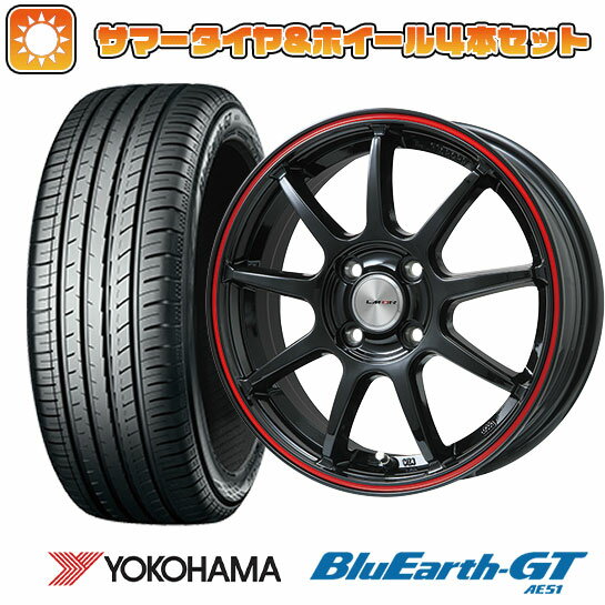 【取付対象】195/45R16 夏タイヤ ホイール4本セット YOKOHAMA ブルーアース GT AE51 (4/100車用) LEHRMEISTER LMスポーツLM-QR グロスブラック/レッドライン 16インチ【送料無料】