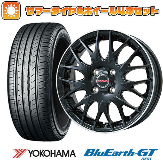 【取付対象】185/55R15 夏タイヤ ホイール4本セット (4/100車用) YOKOHAMA ブルーアース GT AE51 ビッグウエイ LEYSEEN プラバ9MJrII グロスブラック/リムポリッシュ 15インチ【送料無料】