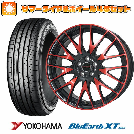 【取付対象】215/60R17 夏タイヤ ホイール4本セット YOKOHAMA ブルーアース XT AE61 (5/114車用) BIGWAY LEYSEEN プラバ9M(レッドクリア) 17インチ【送料無料】