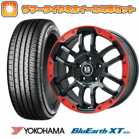 【取付対象】215/60R17 夏タイヤ ホイール4本セット YOKOHAMA ブルーアース XT AE61 (5/114車用) BIGWAY B-LUGNAS FRD(マットブラック/レッドリム) 17インチ【送料無料】