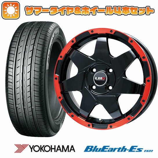 【取付対象】205/45R16 夏タイヤ ホイール4本セット YOKOHAMA ブルーアース ES32 (4/100車用) レアマイスター LMG shuriken グロスブラック/レッドリム 16インチ【送料無料】