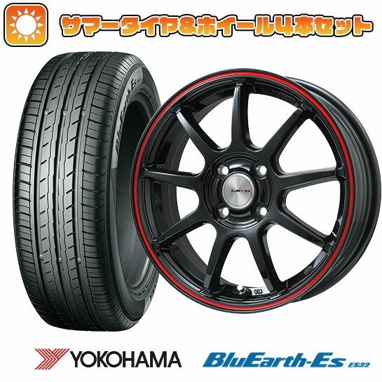 【取付対象】185/55R15 夏タイヤ ホイール4本セット YOKOHAMA ブルーアース ES32 (4/100車用) LEHRMEISTER LMスポーツLM-QR グロスブラック/レッドライン 15インチ【送料無料】