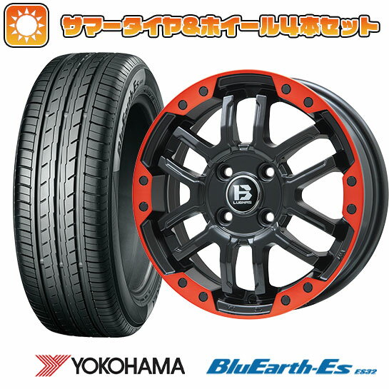 【取付対象】195/55R16 夏タイヤ ホイール4本セット YOKOHAMA ブルーアース ES32 (4/100車用) BIGWAY B-LUGNAS FRD(マットブラック/レッドリム) 16インチ【送料無料】