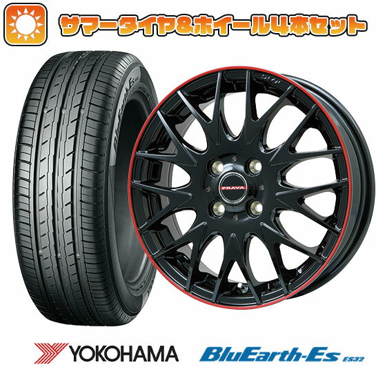 【取付対象】165/60R15 夏タイヤ ホイール4本セット ハスラー デリカミニ(4WD) YOKOHAMA ブルーアース ES32 ビッグウエイ LEYSEEN プラバ9MJrII グロスブラック/レッドリム 15インチ【送料無料】