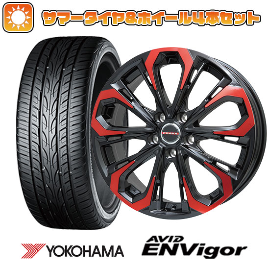 【取付対象】215/45R18 夏タイヤ ホイール4本セット YOKOHAMA エイビッド エンビガーS321 (5/114車用) BIGWAY LEYSEEN プラバ5X(レッドクリア) 18インチ【送料無料】