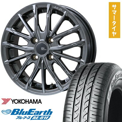 【取付対象】185/60R15 夏タイヤ ホイール4本セット YOKOHAMA ブルーアース AE-01F (4/100車用) BRANDLE-LINE DF-10M ハイパーグレー 15インチ【送料無料】