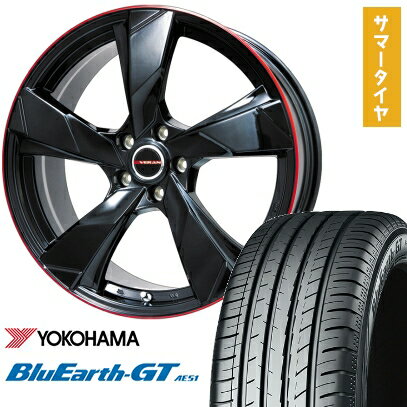 【取付対象】225/40R19 夏タイヤ ホイール4本セット YOKOHAMA ブルーアース GT AE51 (5/114車用) PREMIX ヴェランV(グロスブラック/レッドリム) 19インチ【送料無料】
