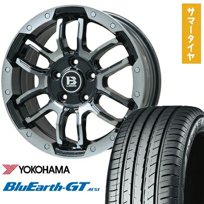 【取付対象】205/55R17 夏タイヤ ホイール4本セット YOKOHAMA ブルーアース GT AE51 (5/114車用) BIGWAY B-LUGNAS FRD(ブラックポリッシュ/ブラッククリア) 17インチ【送料無料】