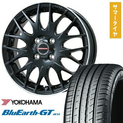 【取付対象】185/55R15 夏タイヤ ホイール4本セット (4/100車用) YOKOHAMA ブルーアース GT AE51 ビッグウエイ LEYSEEN プラバ9MJrII グロスブラック/リムポリッシュ 15インチ【送料無料】