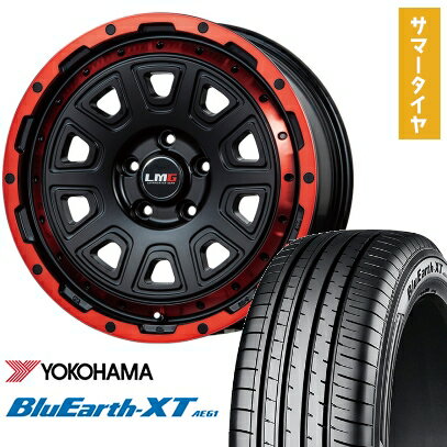 【取付対象】215/70R16 夏タイヤ ホイール4本セット YOKOHAMA ブルーアース XT AE61 (5/114車用) LEHRMEISTER LMG DS-10 マットブラック/レッドリム 16インチ【送料無料】