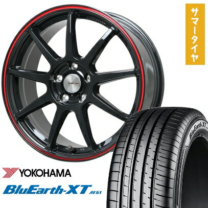 【取付対象】215/60R16 夏タイヤ ホイール4本セット YOKOHAMA ブルーアース XT AE61 (5/114車用) LEHRMEISTER LMスポーツLM-QR グロスブラック/レッドライン 16インチ【送料無料】