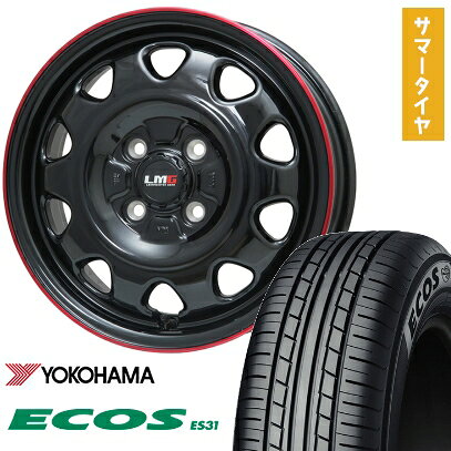 【取付対象】165/50R15 夏タイヤ ホイール4本セット エブリイワゴン YOKOHAMA エコス ES31 LEHRMEISTER LMG OFF-STYLE(グロスブラック/レッドリム) 15インチ【送料無料】