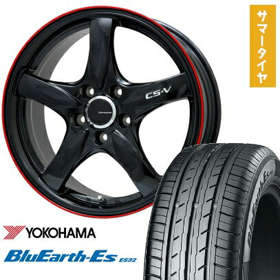 【取付対象】205/50R17 夏タイヤ ホイール4本セット YOKOHAMA ブルーアース ES32 (5/100車用) LEHRMEISTER CS-V(グロスブラック/レッドリム) 17インチ【送料無料】