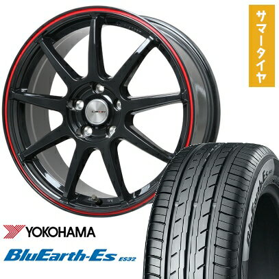 【取付対象】215/65R16 夏タイヤ ホイール4本セット YOKOHAMA ブルーアース ES32 (5/114車用) LEHRMEISTER LMスポーツLM-QR グロスブラック/レッドライン 16インチ【送料無料】