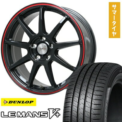 【取付対象】215/60R16 夏タイヤ ホイール4本セット DUNLOP ルマン V+(ファイブプラス) (5/114車用) LEHRMEISTER LMスポーツLM-QR グロスブラック/レッドライン 16インチ【送料無料】