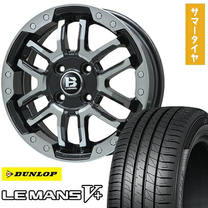 【取付対象】205/45R17 夏タイヤ ホイール4本セット DUNLOP ルマン V+(ファイブプラス) (4/100車用) BIGWAY B-LUGNAS FRD(ブラックポリッシュ/ブラッククリア) 17インチ【送料無料】