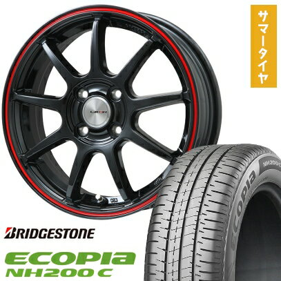 【取付対象】165/55R15 夏タイヤ ホイール4本セット N-BOX タントカスタム ワゴンR BRIDGESTONE エコピア NH200 C LEHRMEISTER LMスポーツLM-QR グロスブラック/レッドライン 15インチ【送料無料】