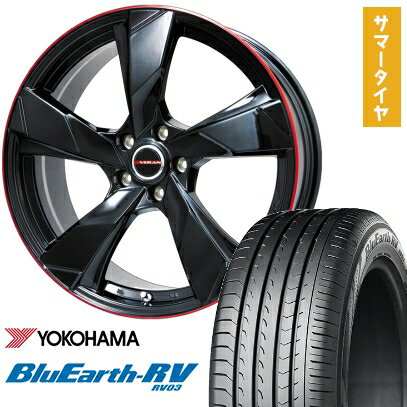 【取付対象】205/55R16 夏タイヤ ホイール4本セット YOKOHAMA ブルーアース RV-03 (5/100車用) PREMIX ヴェランV(グロスブラック/レッドリム) 16インチ【送料無料】