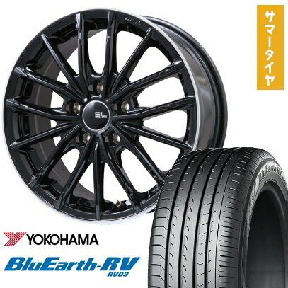 【取付対象】215/45R18 夏タイヤ ホイール4本セット YOKOHAMA ブルーアース RV-03 (5/114車用) BRANDLE-LINE DF-10M グロスブラック/リムポリッシュ 18インチ【送料無料】