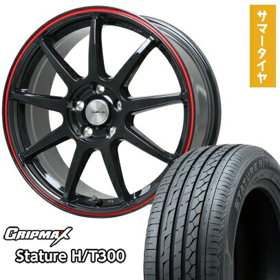 【取付対象】225/60R18 夏タイヤ ホイール4本セット GRIPMAX スタチャー H/T300 BSW（限定） (5/114車用) LEHRMEISTER LMスポーツLM-QR グロスブラック/レッドライン 18インチ【送料無料】