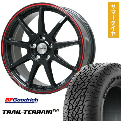 【取付対象】225/55R18 夏タイヤ ホイール4本セット BFグッドリッチ トレールテレーンT/A ORBL (5/114車用) LEHRMEISTER LMスポーツLM-QR グロスブラック/レッドライン 18インチ【送料無料】