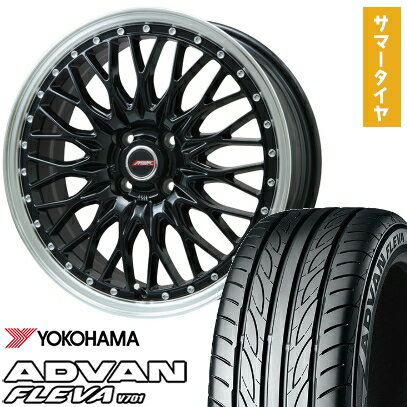 【取付対象】195/40R17 夏タイヤ ホイール4本セット YOKOHAMA アドバン フレバV701 (4/100車用) PREMIX MER PROMESH グロスブラック/リムポリッシュ 17インチ【送料無料】