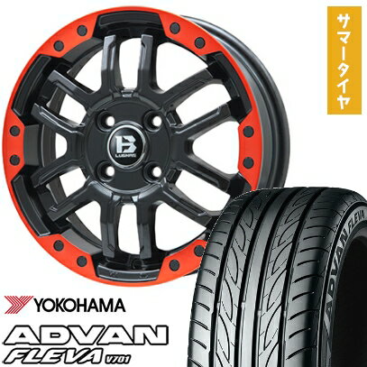 【取付対象】195/40R17 夏タイヤ ホイール4本セット YOKOHAMA アドバン フレバV701 (4/100車用) BIGWAY B-LUGNAS FRD(マットブラック/レッドリム) 17インチ【送料無料】