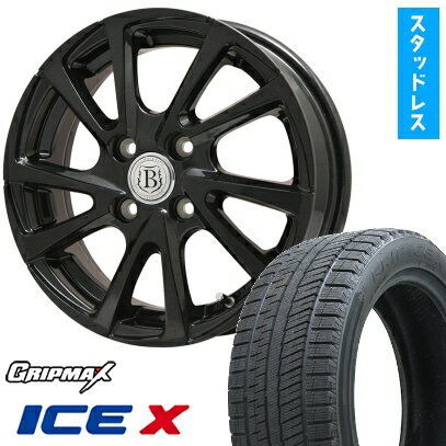 【取付対象】185/65R15 スタッドレスタイヤ ホイール4本セット 5/100車用 GRIPMAX アイスX BSW ブラックサイドウォール(限定) BRANDLE-LINE ボレアノ10 パールブラック 15インチ(送料無料)