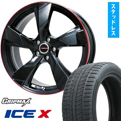 【取付対象】215/55R17 スタッドレスタイヤ ホイール4本セット 5/114車用 GRIPMAX アイスX BSW ブラックサイドウォール(限定) PREMIX ヴェランV(グロスブラック/レッドリム) 17インチ(送料無料)