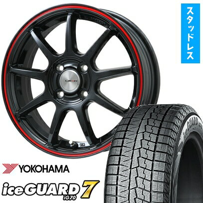 【取付対象】175/60R16 スタッドレスタイヤ ホイール4本セット クロスビー/イグニス YOKOHAMA アイスガード セブンIG70 レアマイスター LMスポーツLM-QR グロスブラック/レッドライン 16インチ【送料無料】
