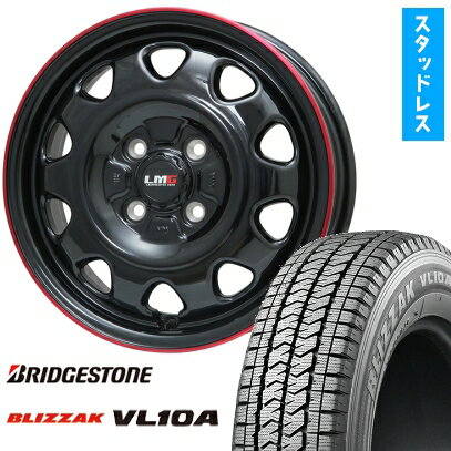 【取付対象】165/80R14 97/95N スタッドレスタイヤ ホイール4本セット NV200 バネット BRIDGESTONE ブリザック VL10A LEHRMEISTER LMG OFF-STYLE(グロスブラック/レッドリム) 14インチ(送料無料)