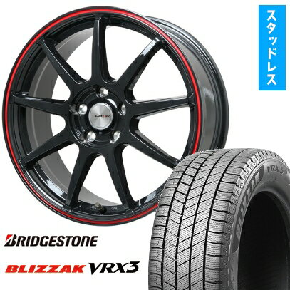 【取付対象】235/45R18 スタッドレスタイヤ ホイール4本セット BRIDGESTONE ブリザック VRX3 (5/114車用) LEHRMEISTER LMスポーツLM-QR グロスブラック/レッドライン 18インチ【送料無料】