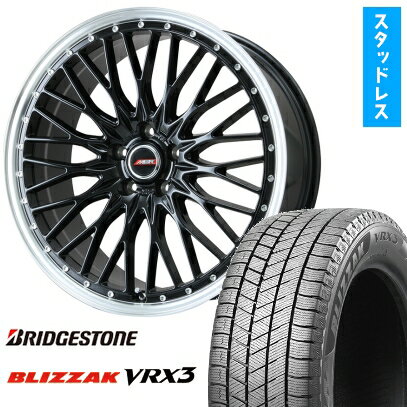 【取付対象】215/55R17 スタッドレスタイヤ ホイール4本セット BRIDGESTONE ブリザック VRX3 (5/114車用) PREMIX MER PROMESH グロスブラック/リムポリッシュ 17インチ【送料無料】