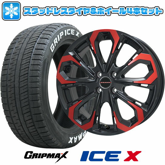 【取付対象】195/55R16 スタッドレスタイヤ ホイール4本セット GRIPMAX アイスX RWL ホワイトレター(限定2022年製) (4/100車用) BIGWAY LEYSEEN プラバ5X(レッドクリア) 16インチ【送料無料】