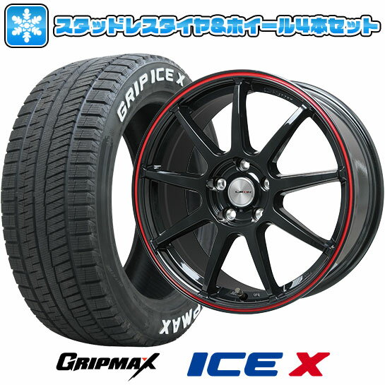 【取付対象】205/55R16 スタッドレスタイヤ ホイール4本セット GRIPMAX アイスX RWL ホワイトレター(限定2022年製) (5/100車用) LEHRMEISTER LMスポーツLM-QR グロスブラック/レッドライン 16インチ【送料無料】