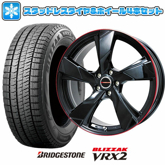 【取付対象】225/45R18 スタッドレスタイヤ ホイール4本セット BRIDGESTONE ブリザック VRX2 (5/114車用) PREMIX ヴェランV(グロスブラック/レッドリム) 18インチ【送料無料】