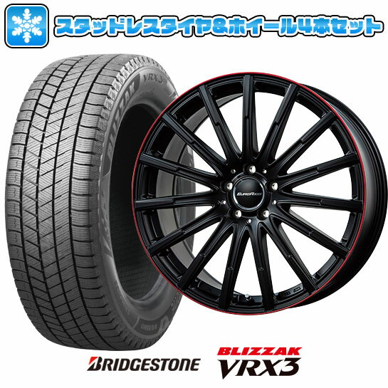 【取付対象】205/55R17 スタッドレスタイヤ ホイール4本セット 輸入車用 ベンツCLA（C118） BRIDGESTONE ブリザック VRX3 EUROAXIS エアフルト(マットブラック/レッドリム) 17インチ【送料無料】