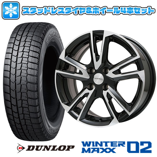 【取付対象】195/55R16 スタッドレスタイヤ ホイール4本セット 輸入車用 プジョー208 2020- DUNLOP ウインターマックス 02 WM02 EUROTECH ガヤ ソリ(ブラックポリッシュ) 16インチ【送料無料】