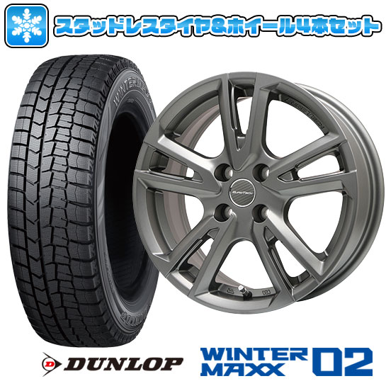 【取付対象】195/55R16 スタッドレスタイヤ ホイール4本セット 輸入車用 プジョー208 2012-20 DUNLOP ウインターマックス 02 WM02 EUROTECH ガヤ ソリ(マットチタニウム) 16インチ【送料無料】