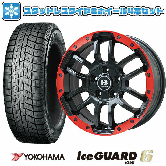 【取付対象】215/60R17 スタッドレスタイヤ ホイール4本セット YOKOHAMA アイスガード シックスIG60 (5/114車用) BIGWAY B-LUGNAS FRD(マットブラック/レッドリム) 17インチ【送料無料】
